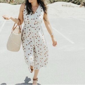 Carly Jean Los Angeles Jumpsuit Size Small Brown polka dots bottom is lined!